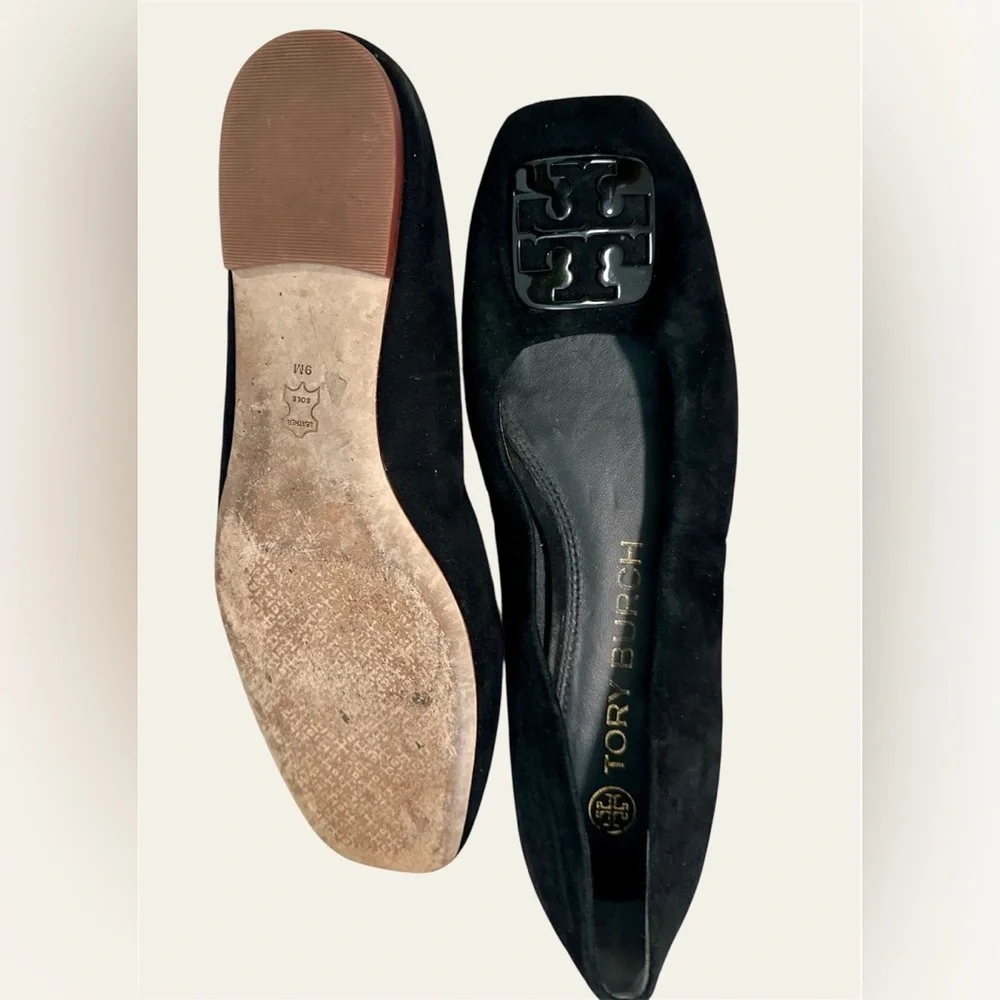TORY BURCH WOMENS SUEDE GEORGIA BALLET FLAT IN PERFECT BLACK 9 M